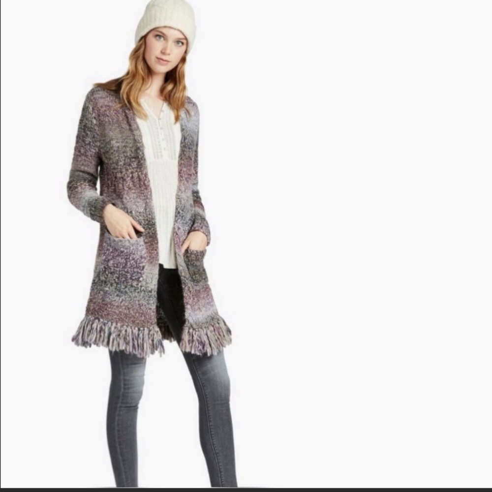 Lucky Brand Purple Multi Fringe Duster Sweater